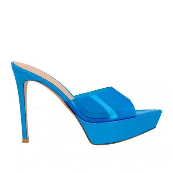 GIANVITO ROSSI Betty Glass Turquoise Platform Mules. - Picture 6 of 17